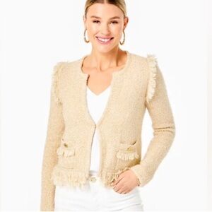 Lilly Pulitzer Simora Cardigan Metallic Gold
Tweed Fringe Large